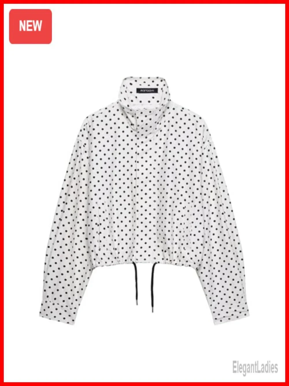 Women Polka Dot Cropped Jacket Zip Up Long Sleeve with Pockets Casual Spring